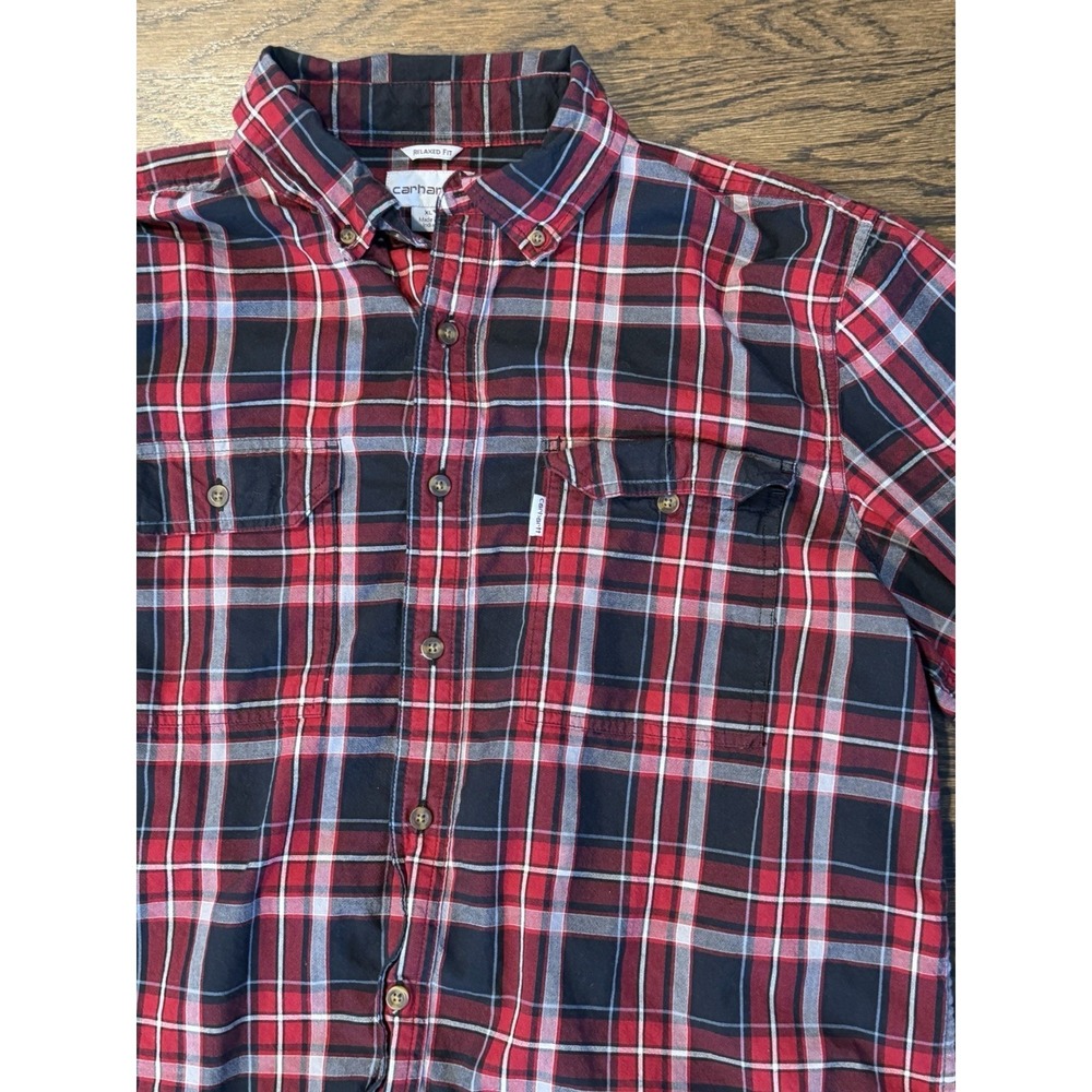 Carhartt Shirt Mens XL Red Black Plaid Midweight Flannel Relaxed Fit Cotton